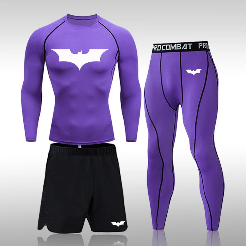 Bat Set 3 Piece Compression Rashgard - Short or Long Sleeve Quick Dry - Workout Shorts - Compression Pants