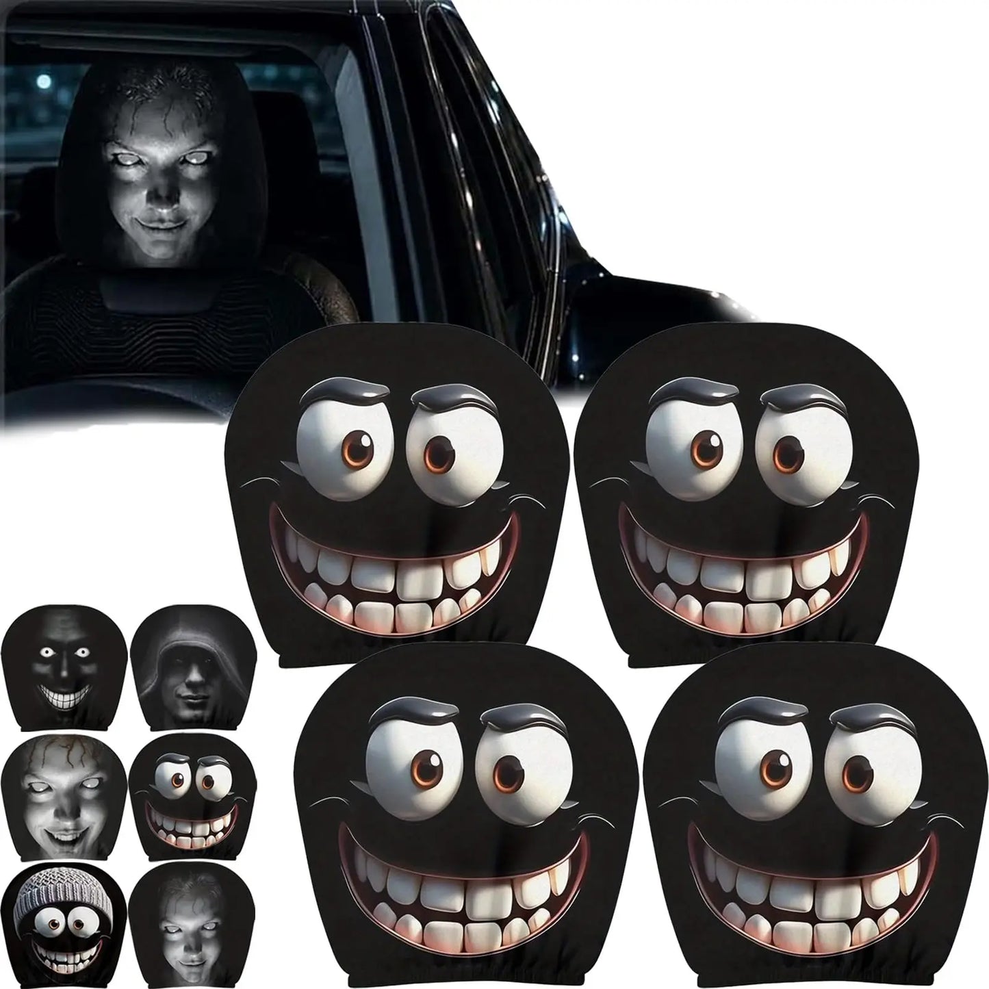 Halloween Ghost Face Car Headrest Covers - 4 pieces