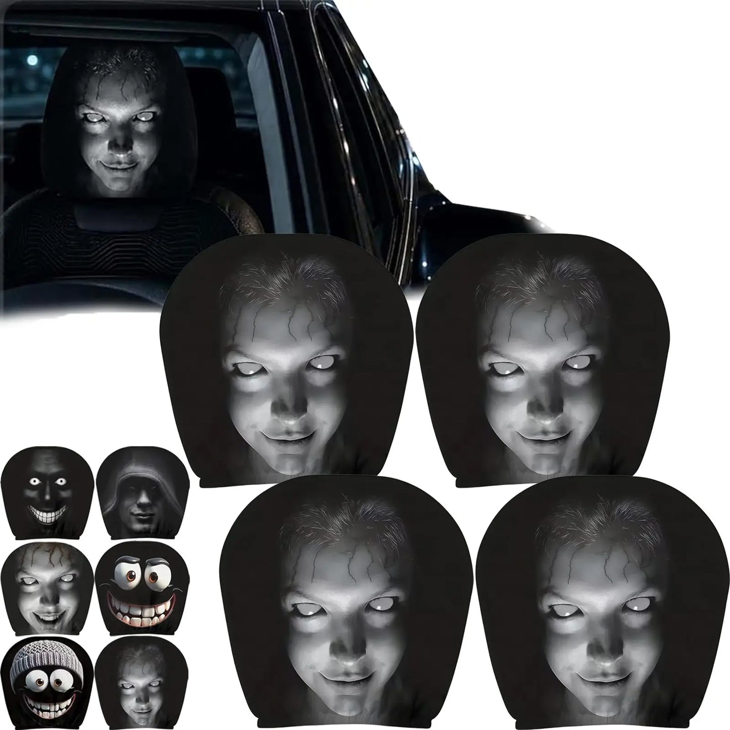 Halloween Ghost Face Car Headrest Covers - 4 pieces