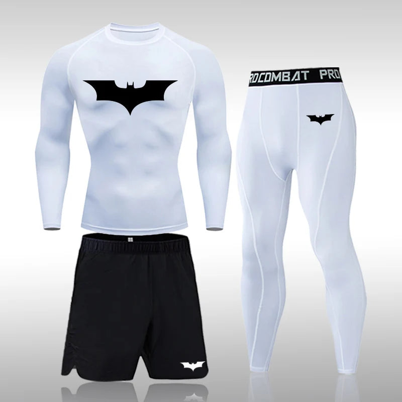 Bat Set 3 Piece Compression Rashgard - Short or Long Sleeve Quick Dry - Workout Shorts - Compression Pants