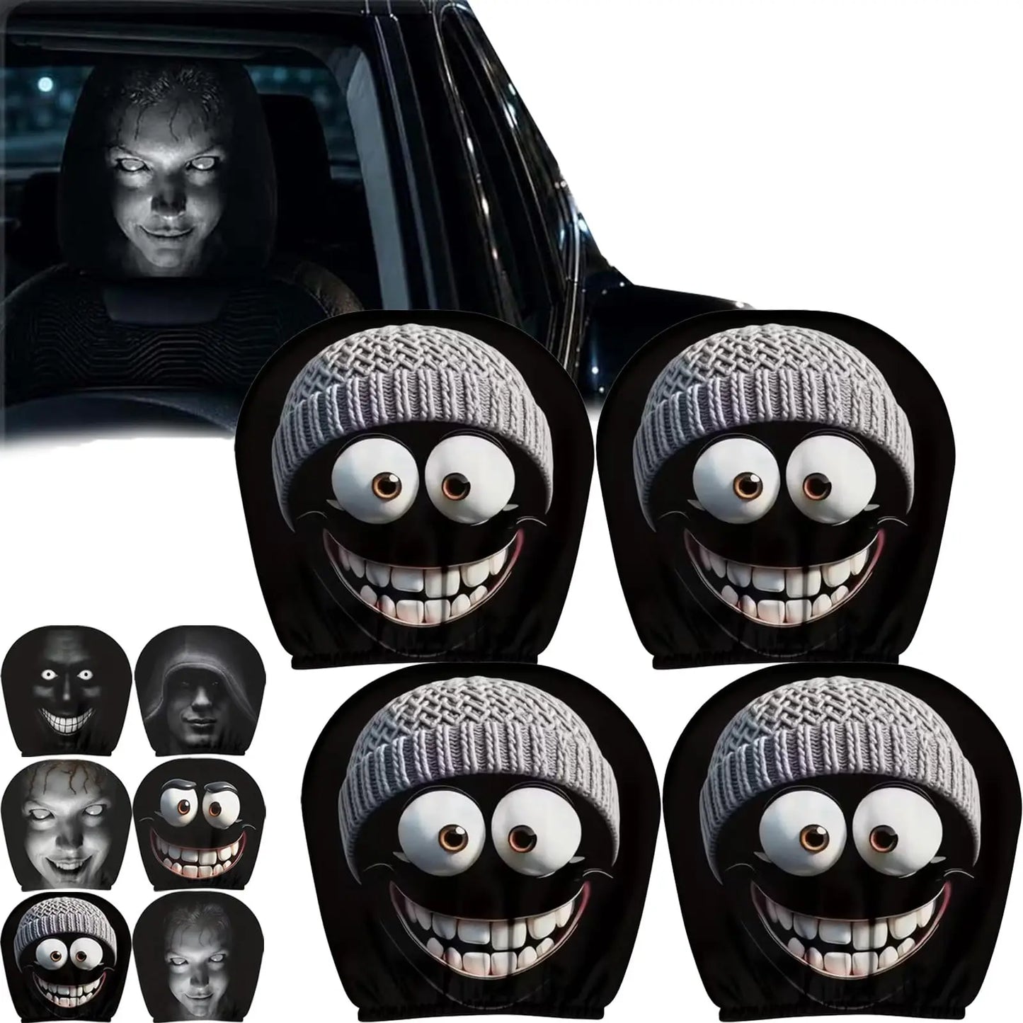 Halloween Ghost Face Car Headrest Covers - 4 pieces
