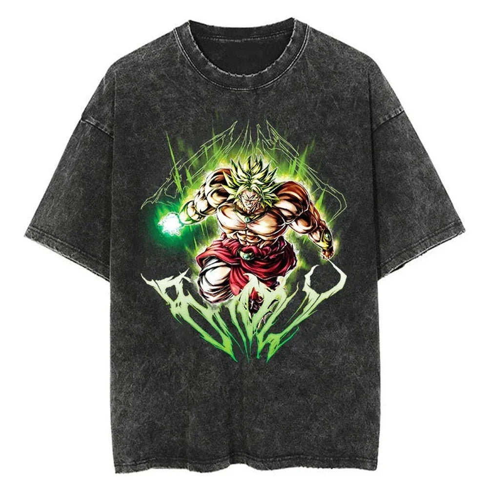 Dragon Vintage Anime Stone Washed T-Shirt Retro Distressed Loose Short Sleeve V2