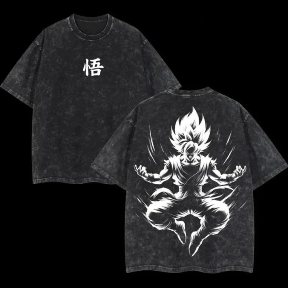 Dragon Vintage Anime Stone Washed T-Shirt Retro Distressed Loose Short Sleeve