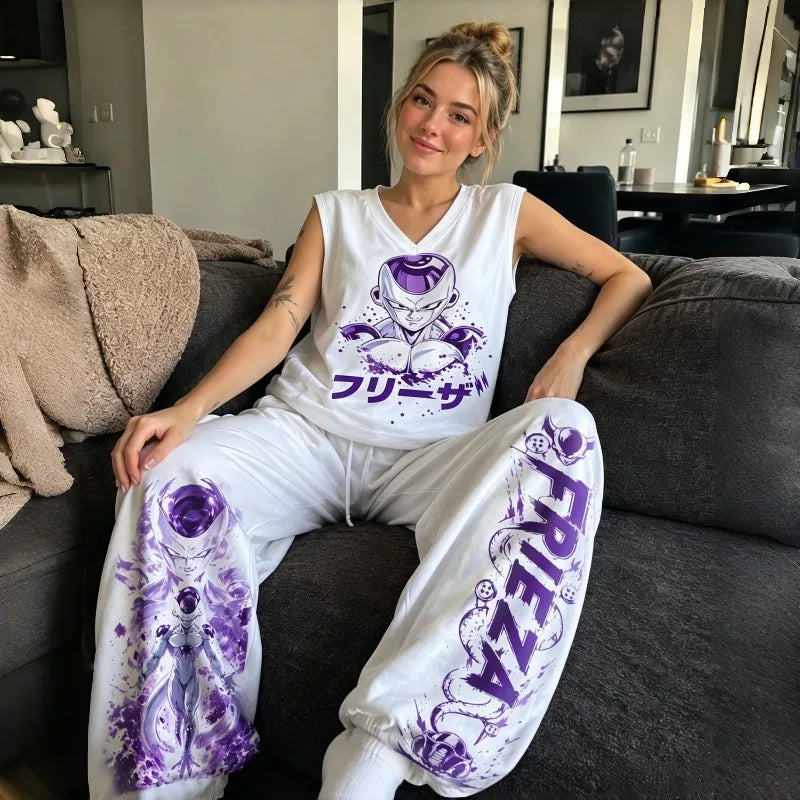 Dragon Z Sleeveless Tank Top Wide Leg Pants 2 Piece Casual Streetwear