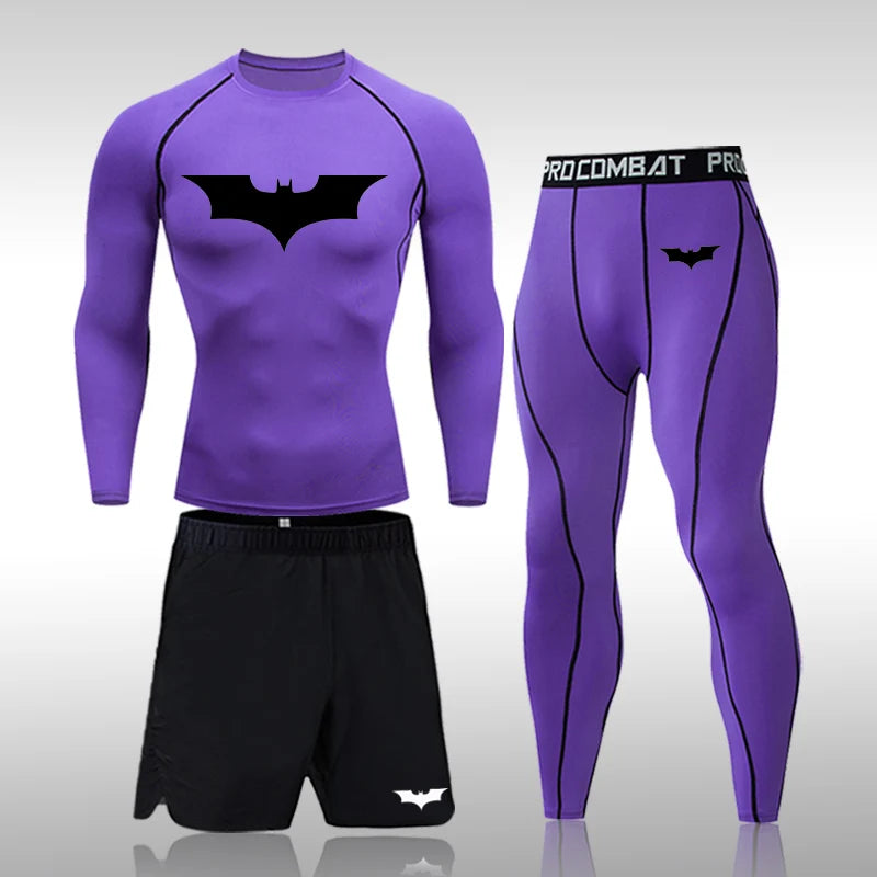 Bat Set 3 Piece Compression Rashgard - Short or Long Sleeve Quick Dry - Workout Shorts - Compression Pants