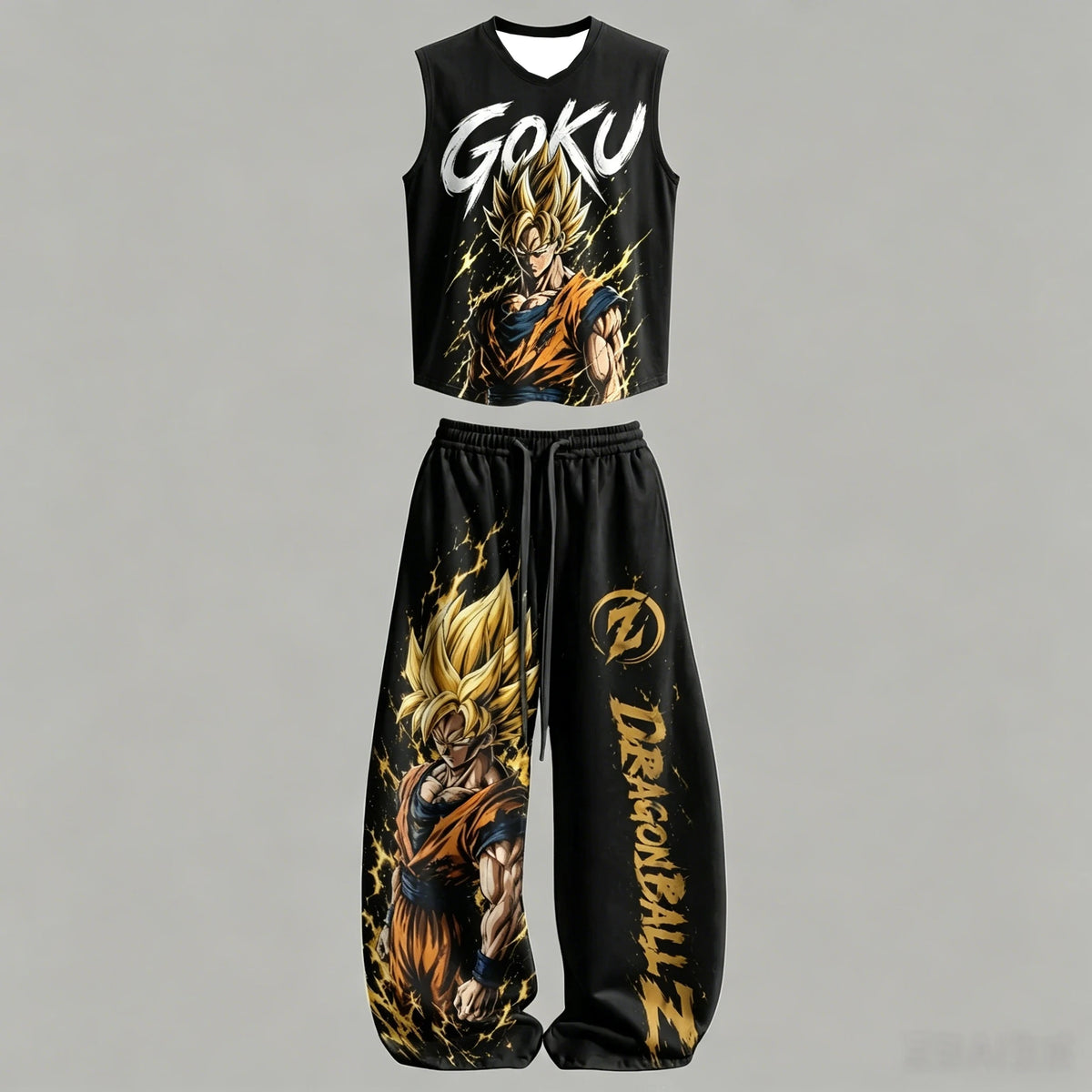 Dragon Z Sleeveless Tank Top Wide Leg Pants 2 Piece Casual Streetwear