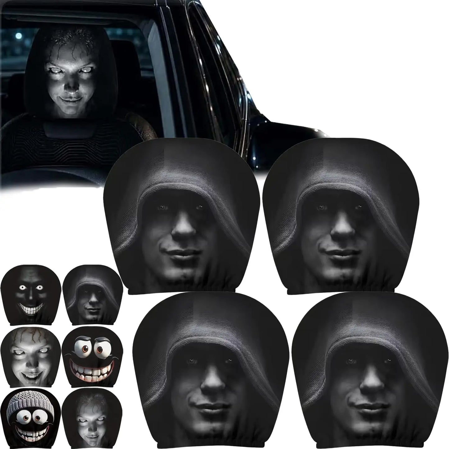 Halloween Ghost Face Car Headrest Covers - 4 pieces