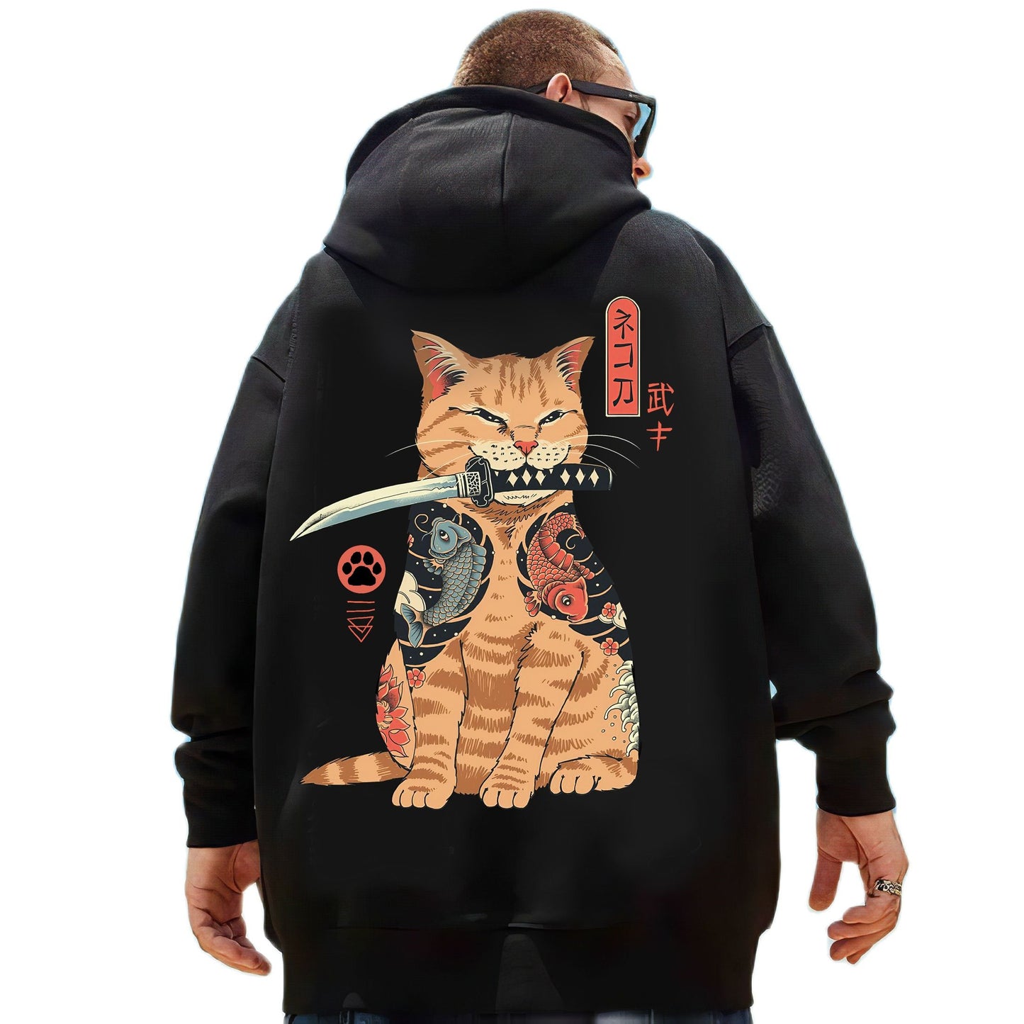 Samurai Cat and Other Animals Hooded Sweatshirts Japanese Irezumi Style Hoodies