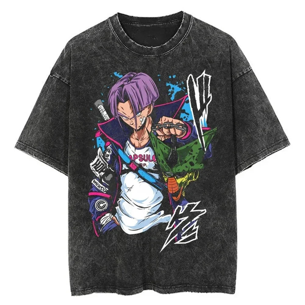 Dragon Vintage Anime Stone Washed T-Shirt Retro Distressed Loose Short Sleeve V2