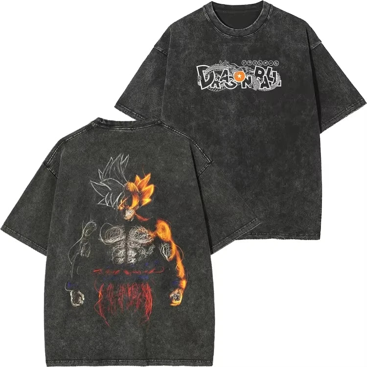 Dragon Vintage Anime Stone Washed T-Shirt Retro Distressed Loose Short Sleeve V2