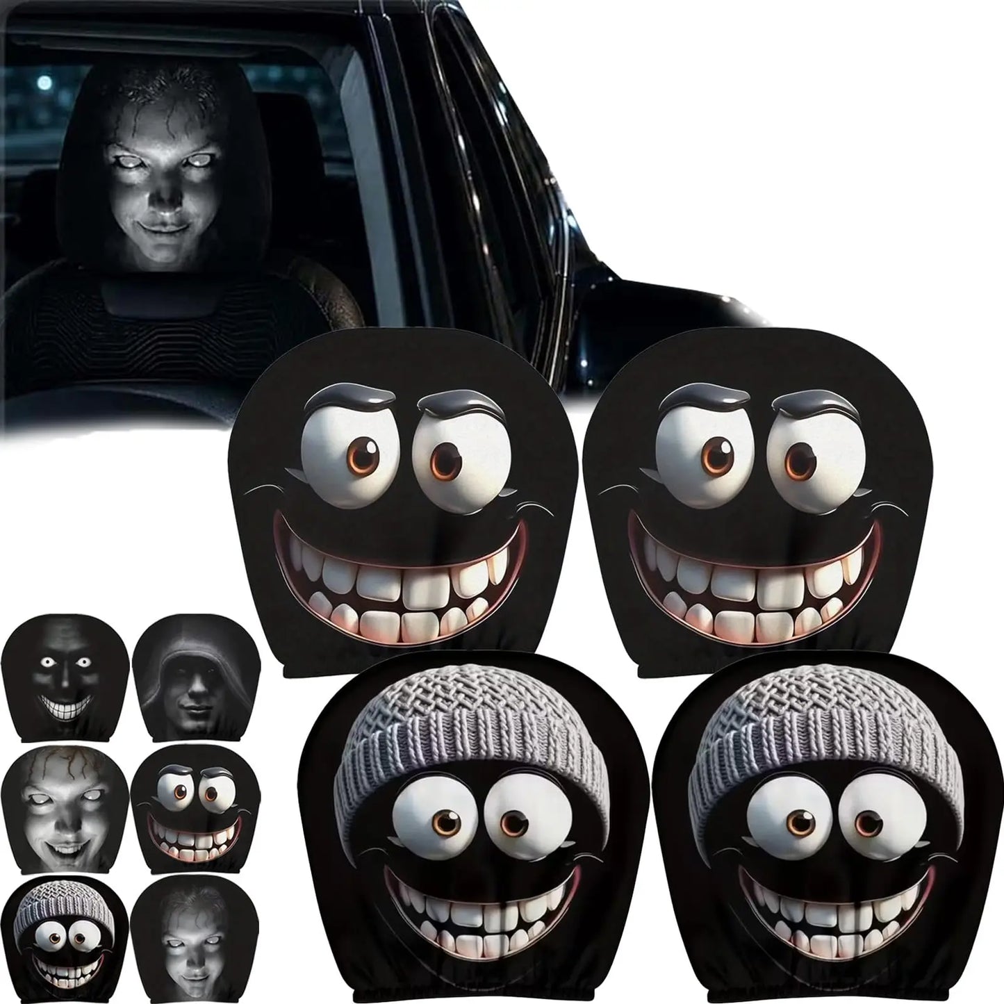 Halloween Ghost Face Car Headrest Covers - 4 pieces