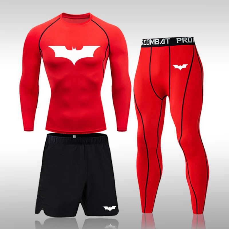 Bat Set 3 Piece Compression Rashgard - Short or Long Sleeve Quick Dry - Workout Shorts - Compression Pants