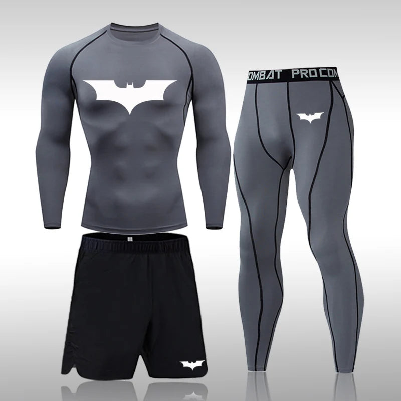 Bat Set 3 Piece Compression Rashgard - Short or Long Sleeve Quick Dry - Workout Shorts - Compression Pants