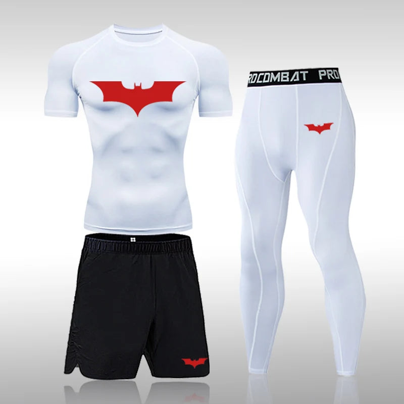 Bat Set 3 Piece Compression Rashgard - Short or Long Sleeve Quick Dry - Workout Shorts - Compression Pants