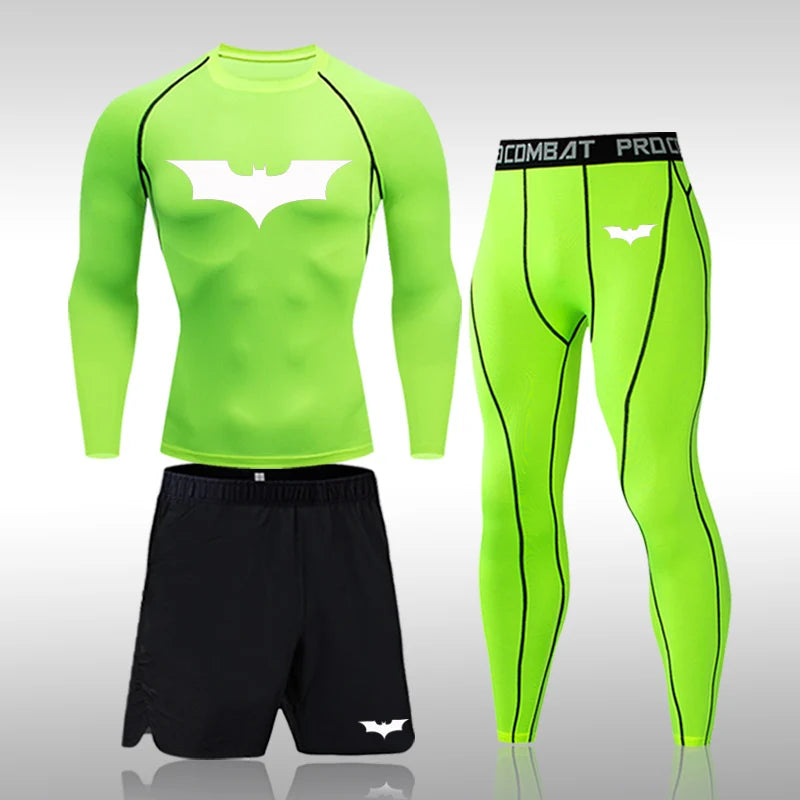 Bat Set 3 Piece Compression Rashgard - Short or Long Sleeve Quick Dry - Workout Shorts - Compression Pants