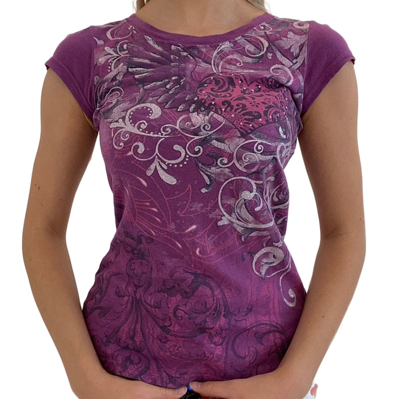 Vintage T-shirt Women's Short Sleeve Round Neck Slim Fit Tops