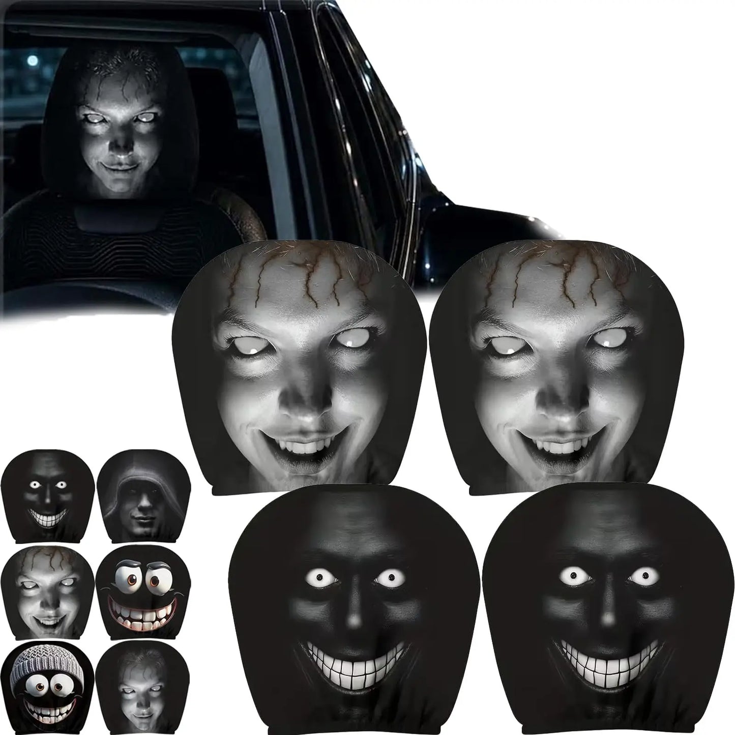 Halloween Ghost Face Car Headrest Covers - 4 pieces