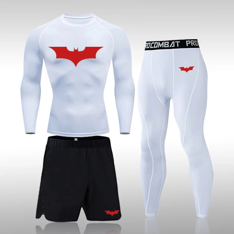 Bat Set 3 Piece Compression Rashgard - Short or Long Sleeve Quick Dry - Workout Shorts - Compression Pants