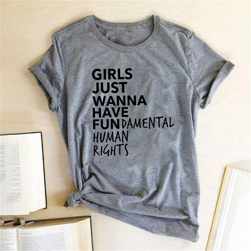 Girls Just Wanna Have Fundamental Human Rights T Shirt Women Short Sleeve Top