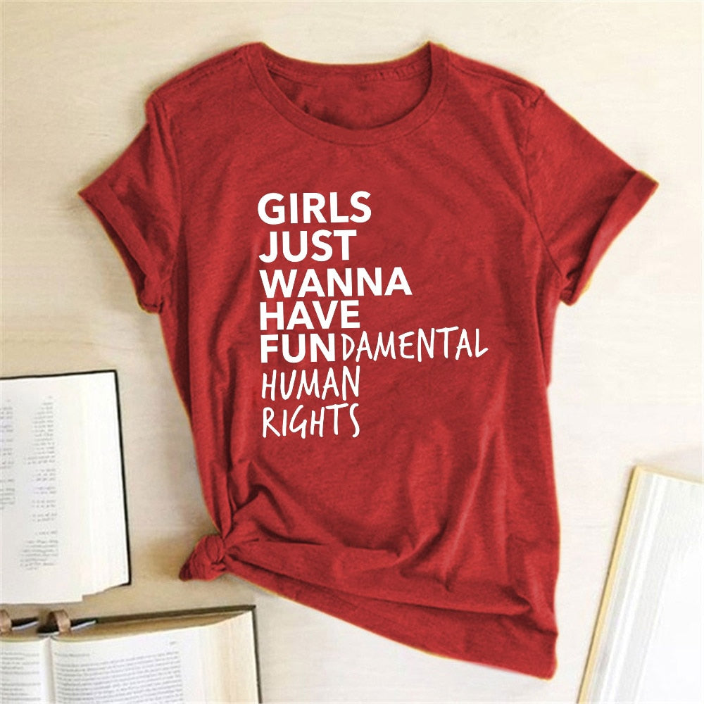 Girls Just Wanna Have Fundamental Human Rights T Shirt Women Short Sleeve Top