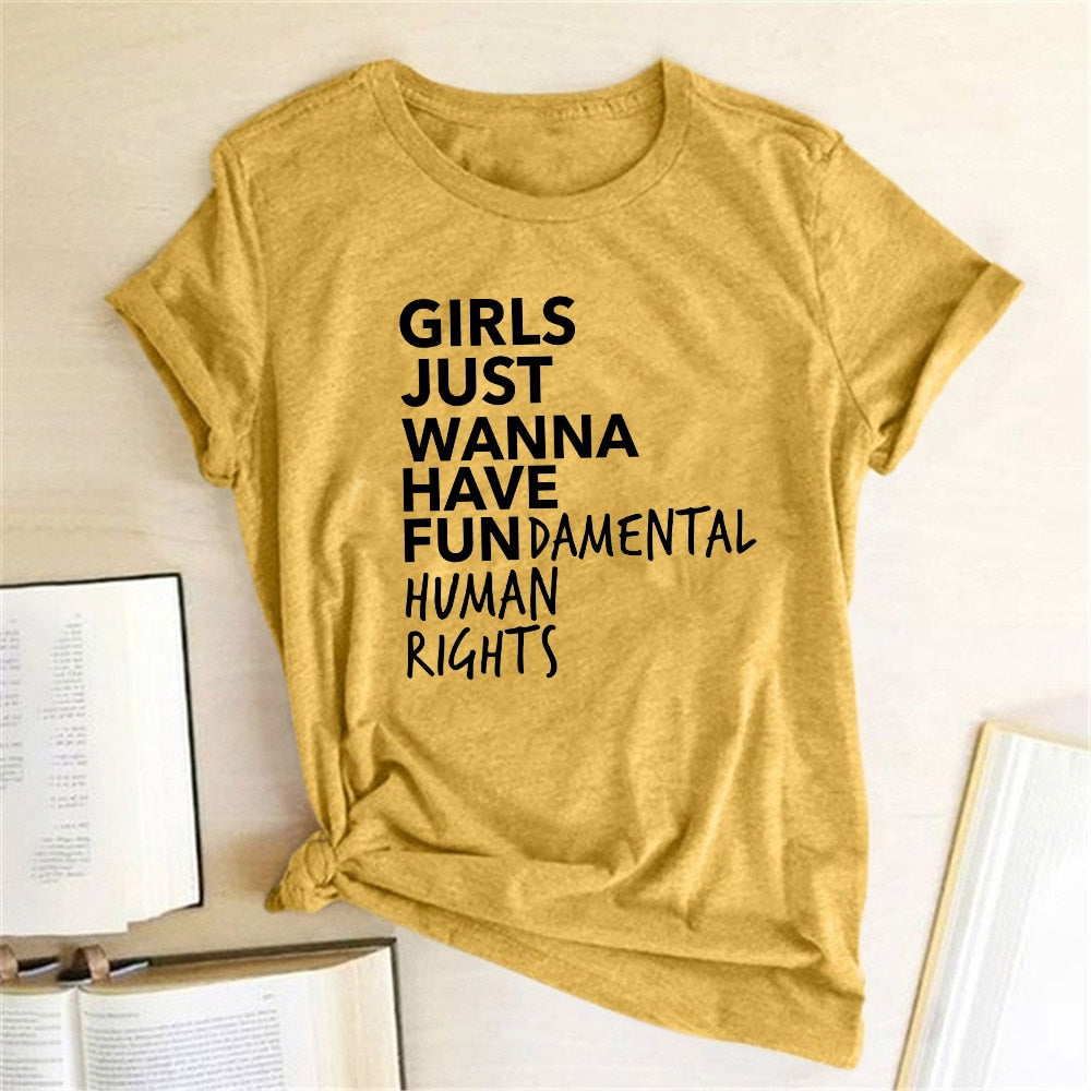 Girls Just Wanna Have Fundamental Human Rights T Shirt Women Short Sleeve Top