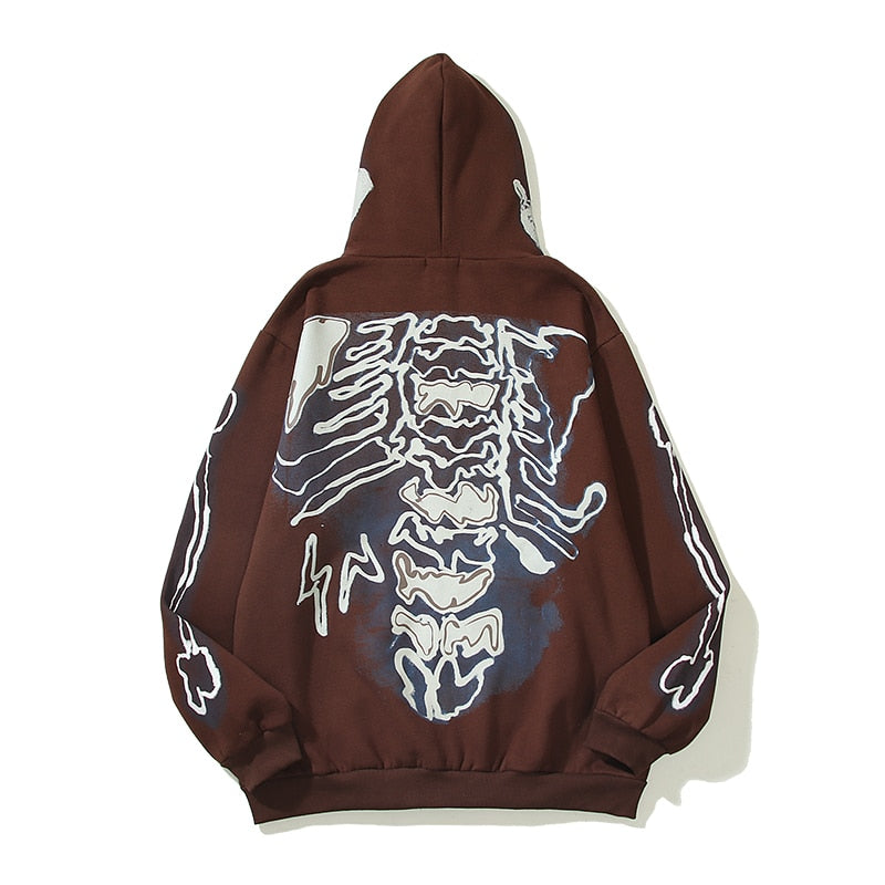 HIp Hop Cactus Jack Fragment Skull Print Zip Up Hoodies Harajuku Casual Sweatshirts