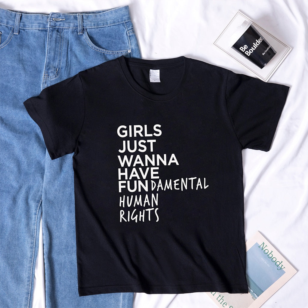 Girls Just Wanna Have Fundamental Human Rights T Shirt Women Short Sleeve Top