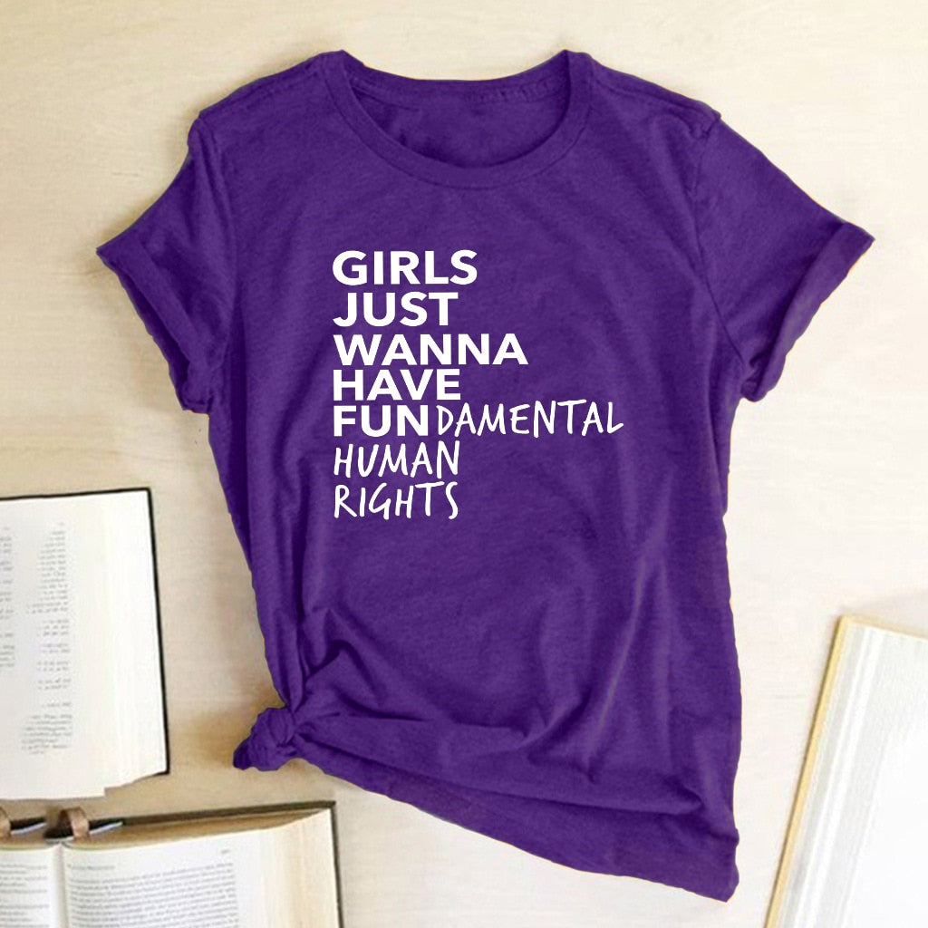 Girls Just Wanna Have Fundamental Human Rights T Shirt Women Short Sleeve Top