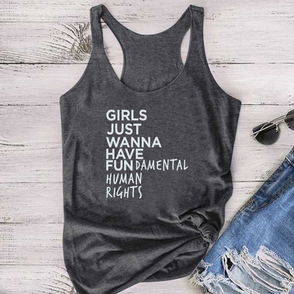 Girls Just Wanna Have Fundamental Human Rights T Shirt Women Short Sleeve Top