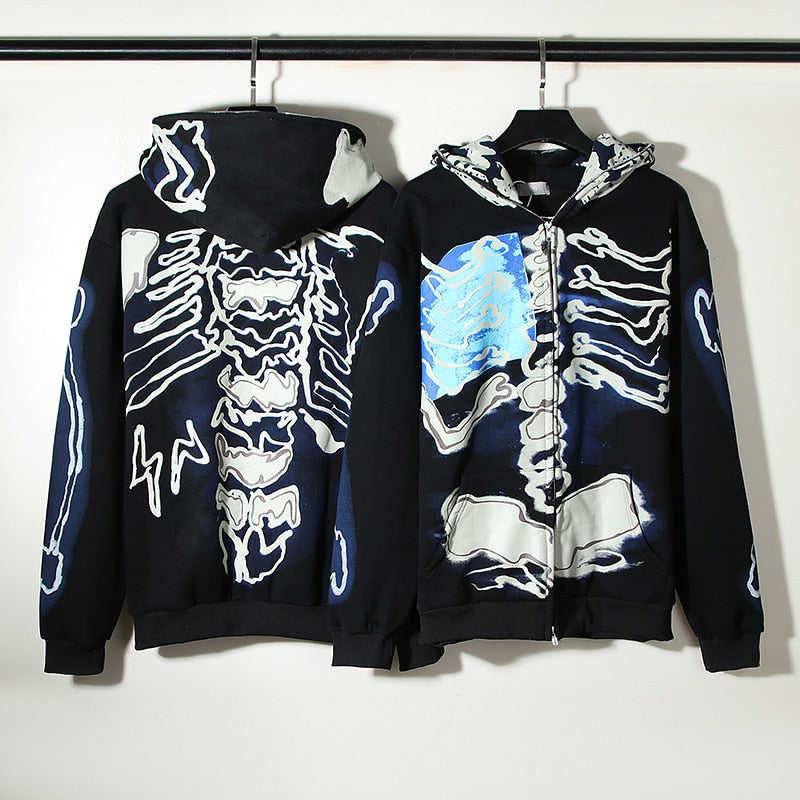 HIp Hop Cactus Jack Fragment Skull Print Zip Up Hoodies Harajuku Casual Sweatshirts