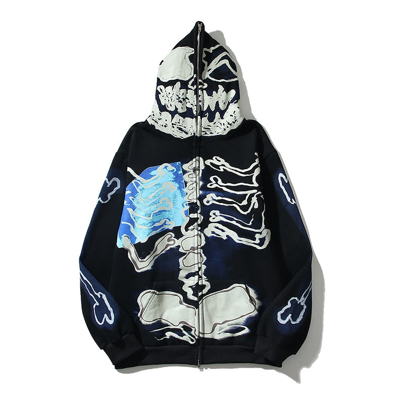 HIp Hop Cactus Jack Fragment Skull Print Zip Up Hoodies Harajuku Casual Sweatshirts