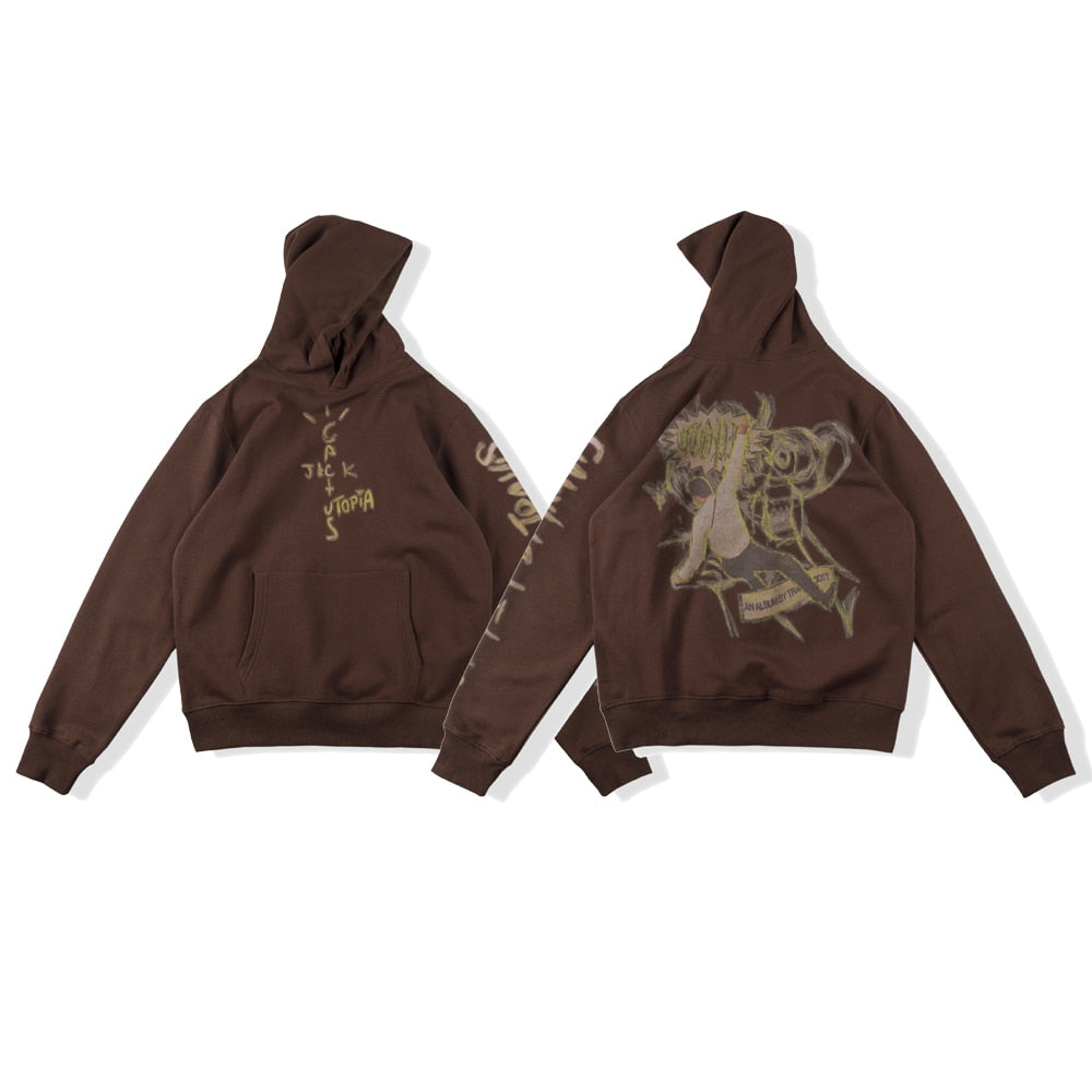 HIp Hop Cactus Jack Fragment Skull Print Zip Up Hoodies Harajuku Casual Sweatshirts