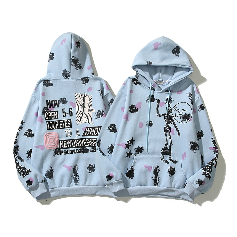 HIp Hop Cactus Jack Fragment Skull Print Zip Up Hoodies Harajuku Casual Sweatshirts