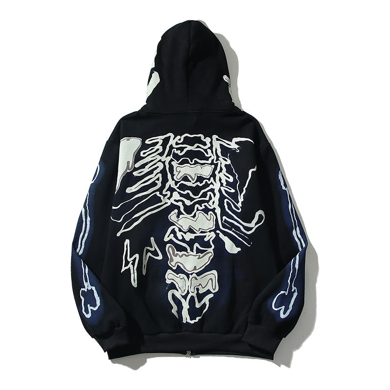 HIp Hop Cactus Jack Fragment Skull Print Zip Up Hoodies Harajuku Casual Sweatshirts