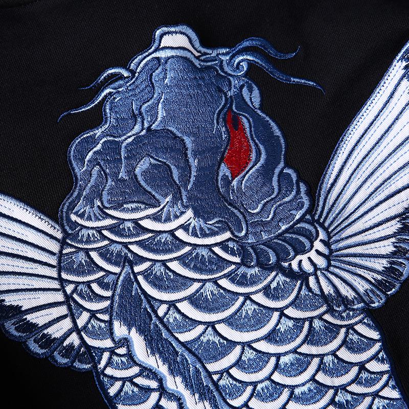 Blue Koi Carp Embroidered Sukajan Hoodie