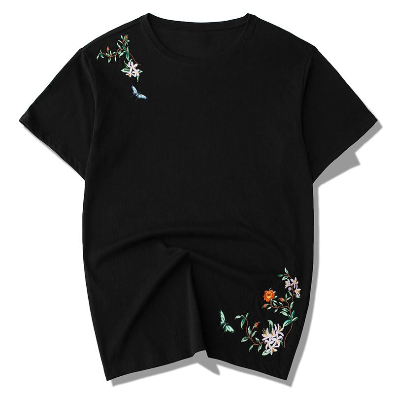 Butterfly & Crane Embroidery T-shirt