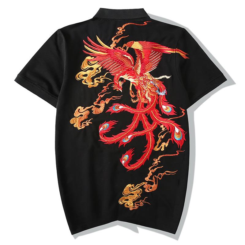 Fire Phoenix Embroidery Polo Shirt