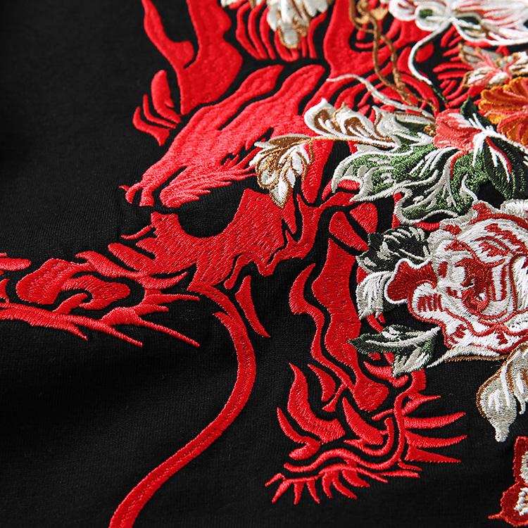 Dragon in Flowers Embroidery T-shirt