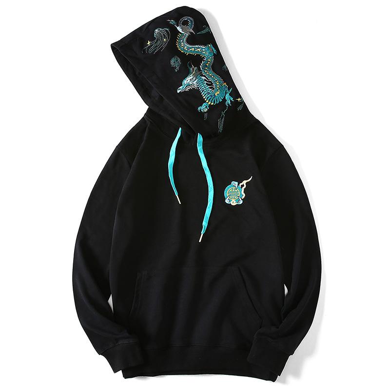 Teal Dragon Embroidered Hoodie