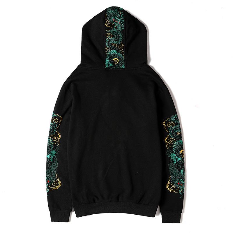 Green Dragon Sleeves Embroidered Hoodie