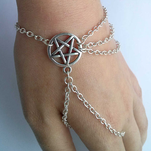 Bluelans Women Fahsion Wiccan Slave Pentagram Pentacle Decorated Chain Bracelet Jewelry