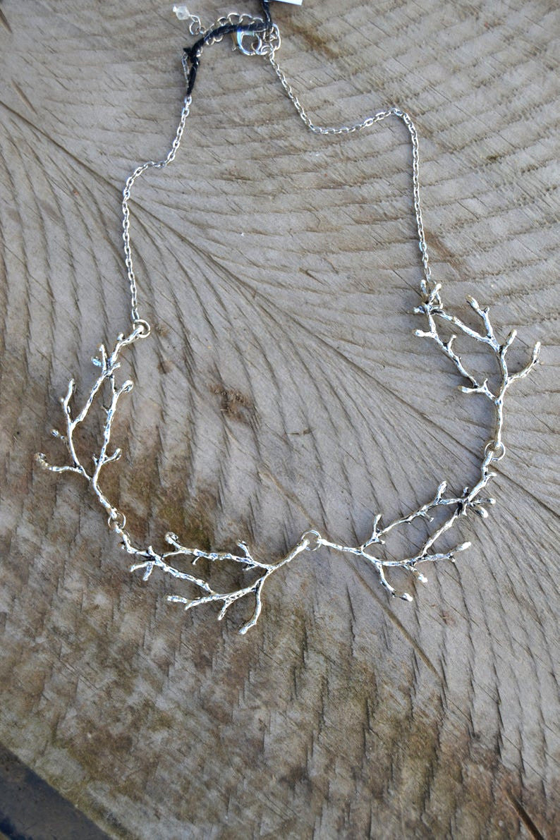 Antler Branches Necklace Witch Fantasy Forest Jewelry silver plated Gothic Statement Wedding Magic Wiccan Fashion gift women
