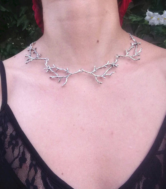 Antler Branches Necklace Witch Fantasy Forest Jewelry silver plated Gothic Statement Wedding Magic Wiccan Fashion gift women
