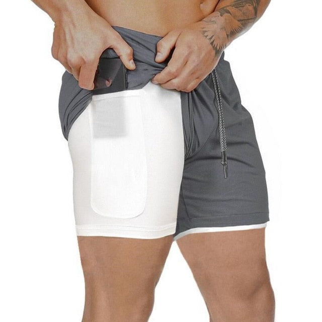 Men's Running Shorts with Phone and Towel Pocket - 2 in 1 Sports Gym and Workout Shorts