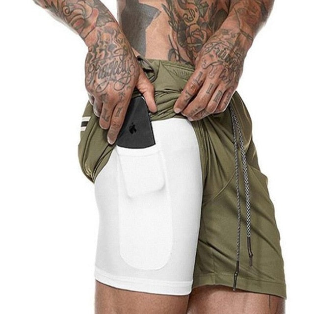 Men's Running Shorts with Phone and Towel Pocket - 2 in 1 Sports Gym and Workout Shorts