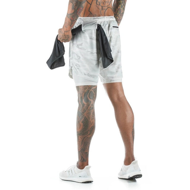 Men's Running Shorts with Phone and Towel Pocket - 2 in 1 Sports Gym and Workout Shorts