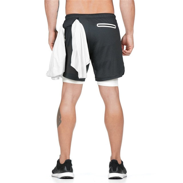 Men's Running Shorts with Phone and Towel Pocket - 2 in 1 Sports Gym and Workout Shorts