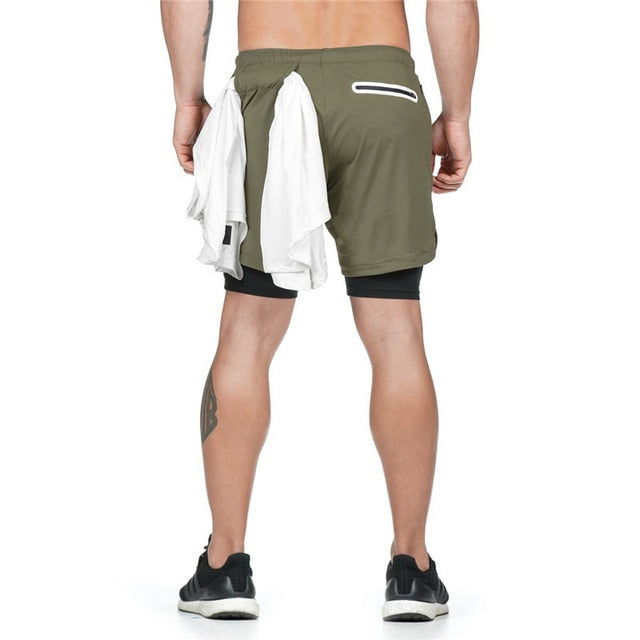 Men's Running Shorts with Phone and Towel Pocket - 2 in 1 Sports Gym and Workout Shorts
