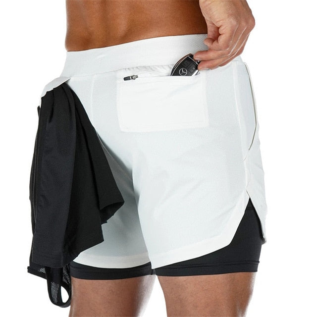 Men's Running Shorts with Phone and Towel Pocket - 2 in 1 Sports Gym and Workout Shorts