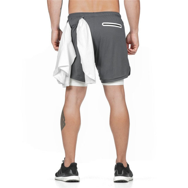 Men's Running Shorts with Phone and Towel Pocket - 2 in 1 Sports Gym and Workout Shorts